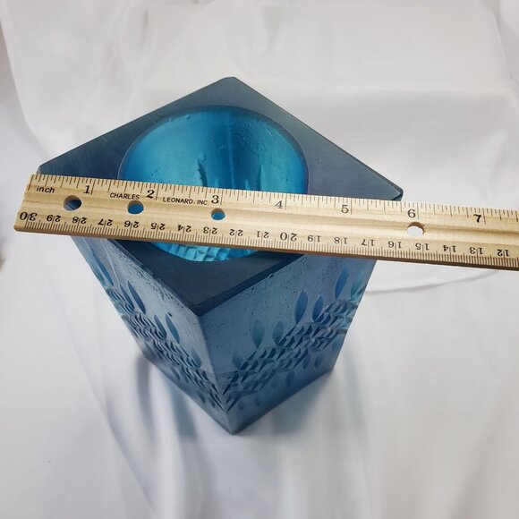Sascha Brastoff MCM Blue Resin Square Diamond Candleholder 1950's Signed 9 3/4” - Picture 8 of 15